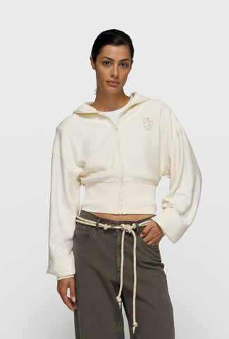 Ecru krótka bluza rozpinana z kapturem 10DAYS