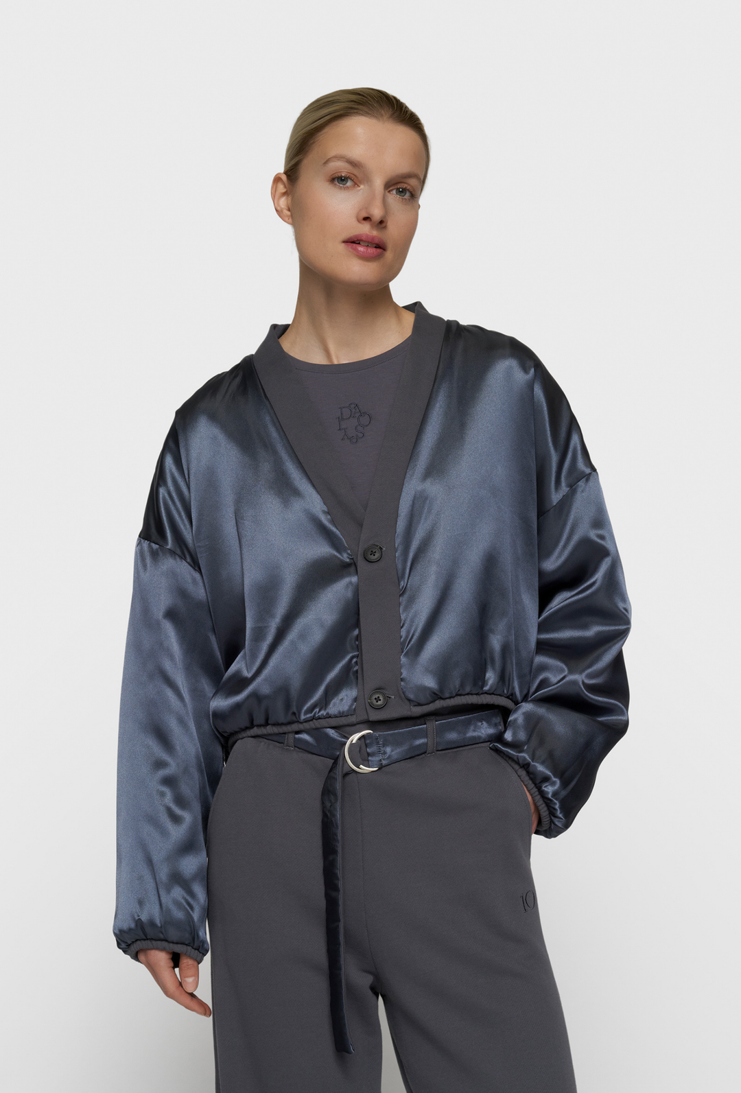 Szara, dwustronna bluza rozpinana marki 10DAYS