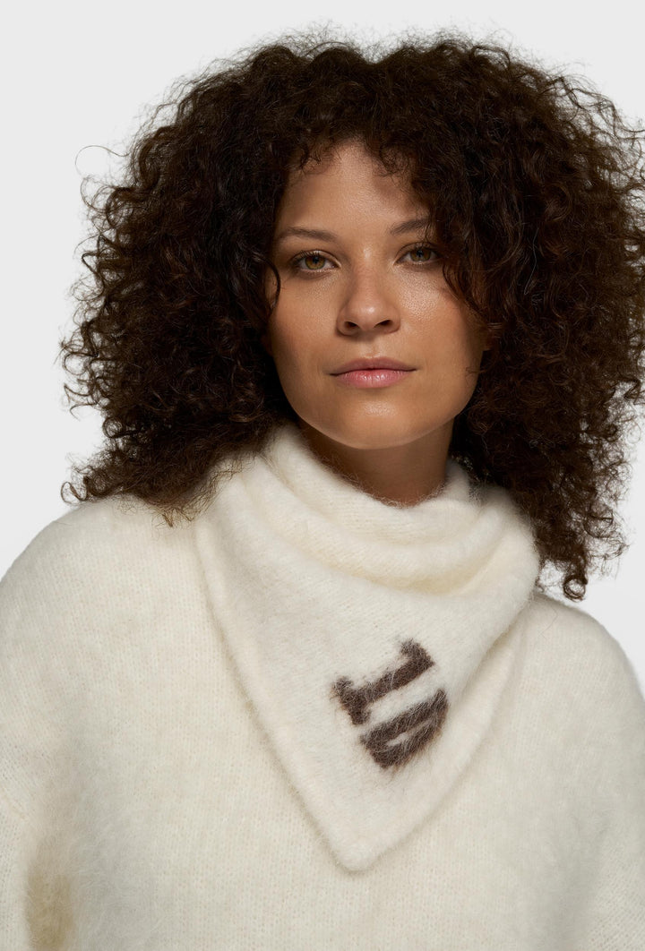 Ecru wełniana chusta 10DAYS z wiązaniem i logo