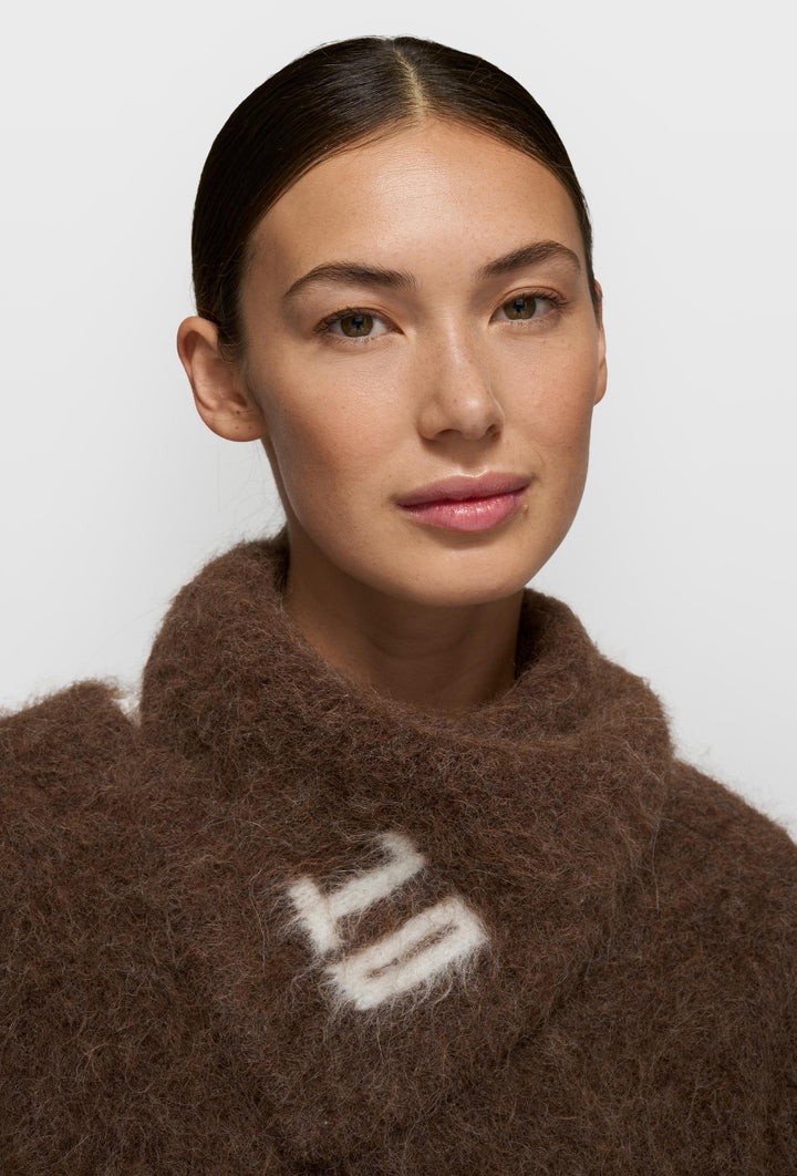 Brązowa wełniana chusta 10DAYS z wiązaniem i logo