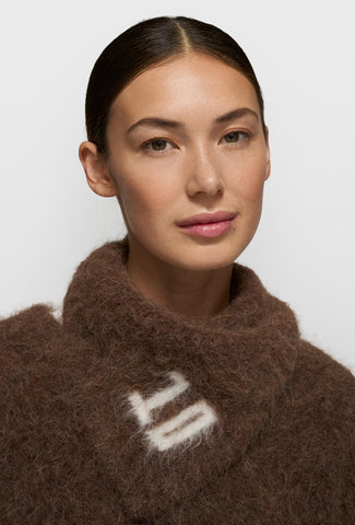 Brązowa wełniana chusta 10DAYS z wiązaniem i logo