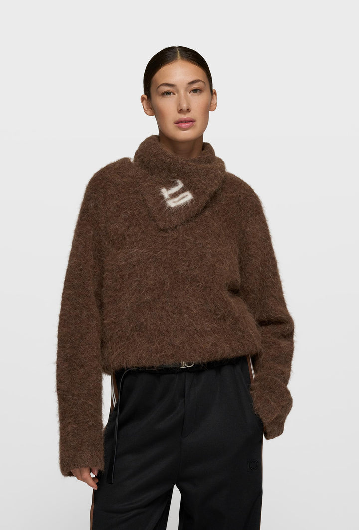 Brązowa wełniana chusta 10DAYS z wiązaniem i logo