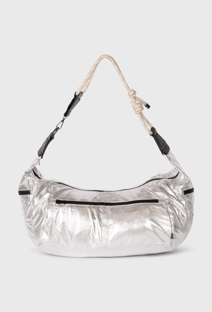 Srebrna torba crossbody "Moon Bag" z linowym uchwytem