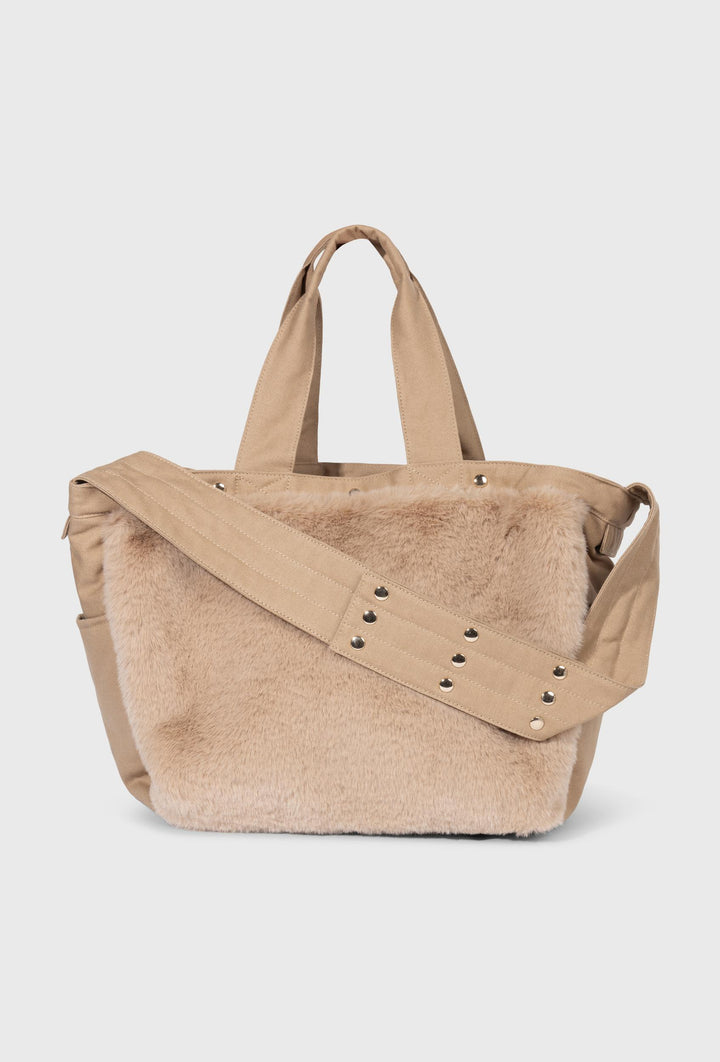 Torebka 10DAYS shopper z futrzanym wykończeniem