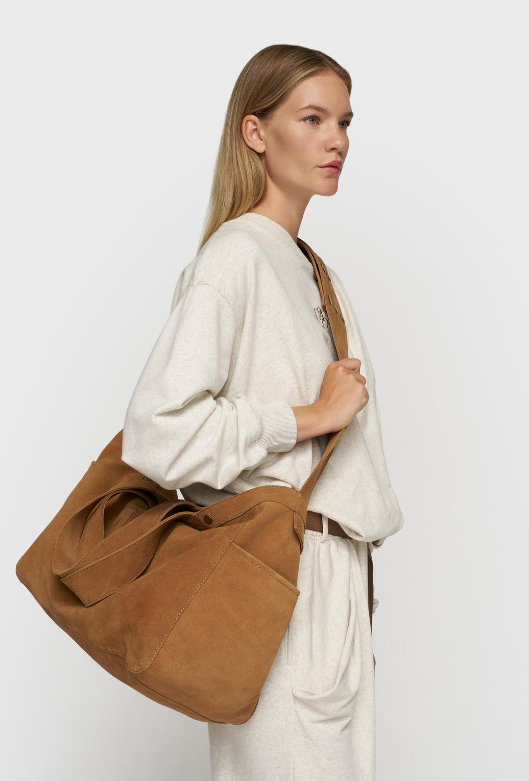 Torba shopper z miękkiego brązowego zamszu