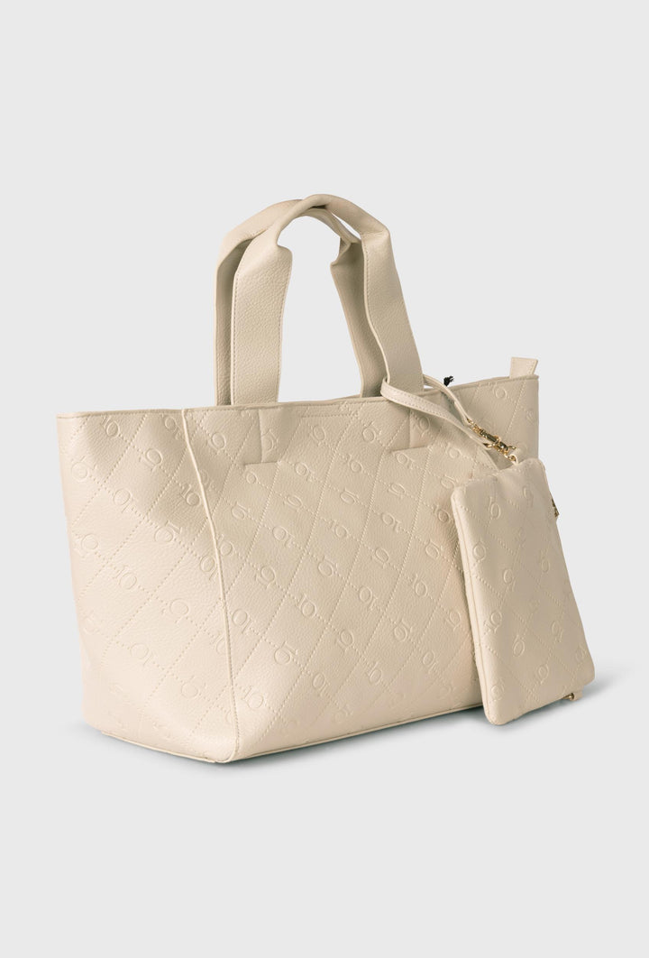 Beżowa pikowana torba shopper 10DAYS z tłoczonym logo