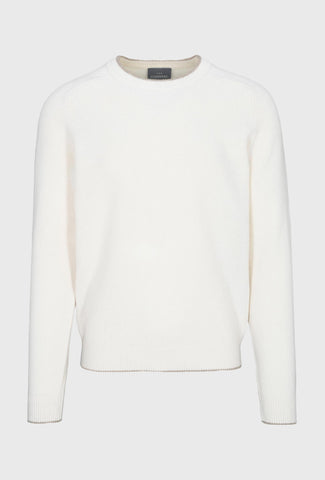 Elegancki sweter Commander z okrągłym dekoltem w kolorze śnieżnej bieli