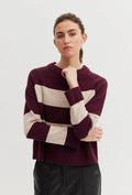 Sweter w w paski w kolorze bordowym i ecru