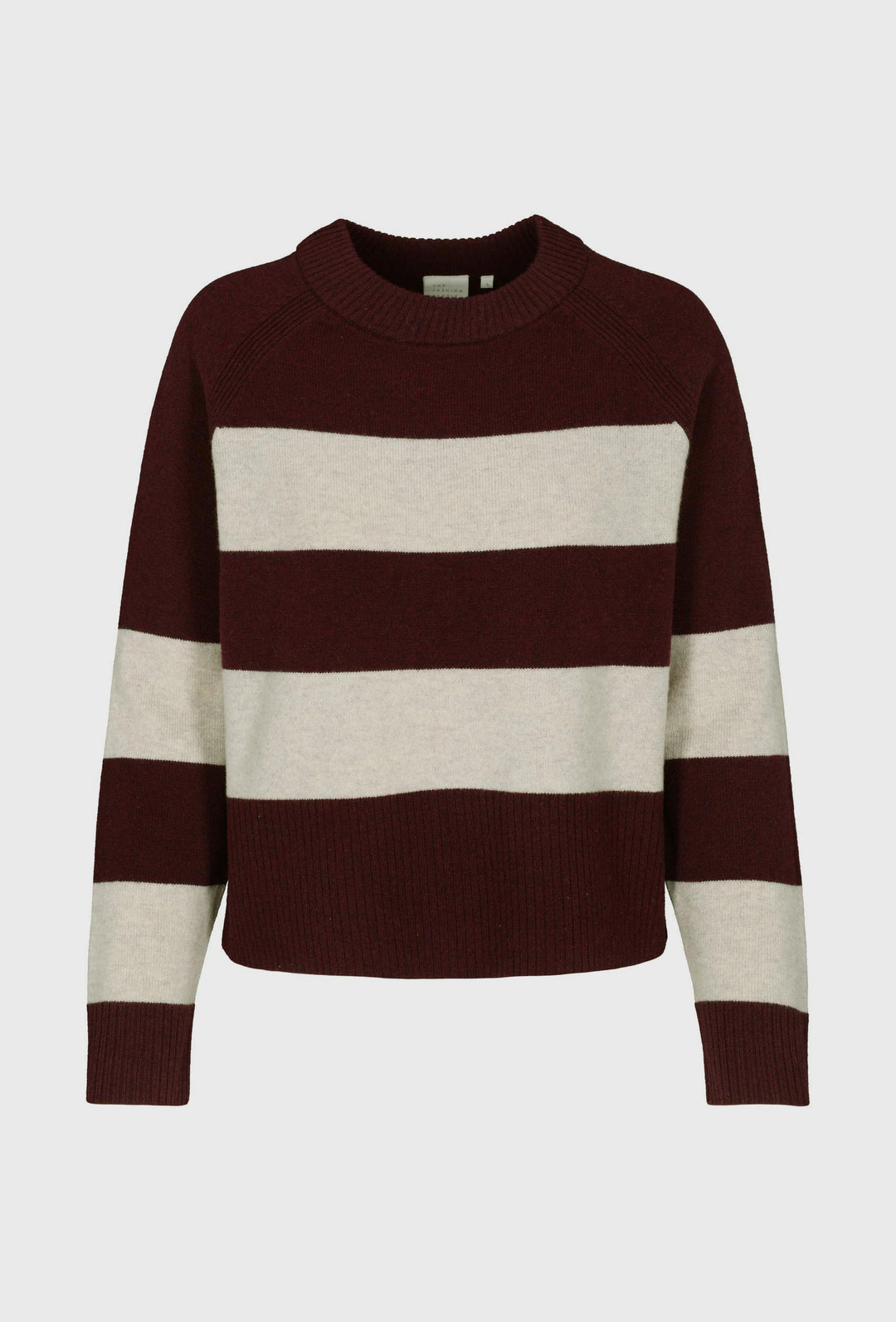 Sweter w w paski w kolorze bordowym i ecru