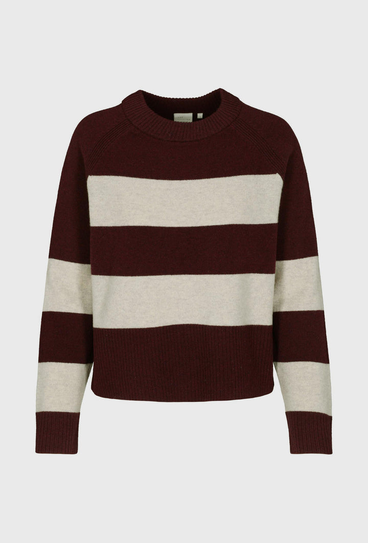 Sweter w w paski w kolorze bordowym i ecru