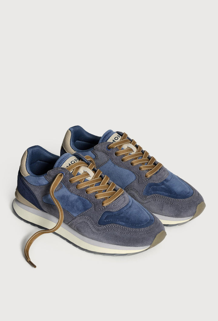 Niebiesko-szare sneakersy z beżowymi wstawkami