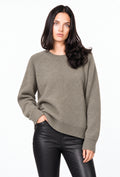 Sweter taupe z wyrazistym przeszyciem centralnym
