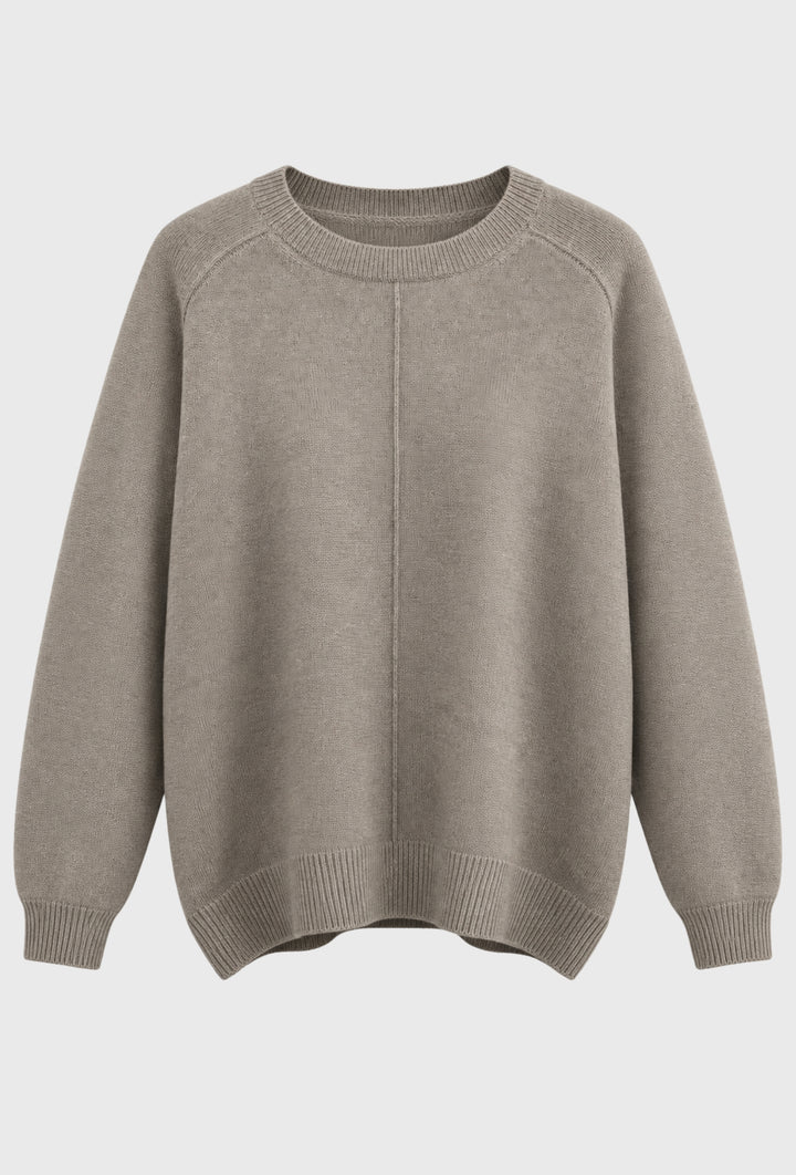 Sweter taupe z wyrazistym przeszyciem centralnym