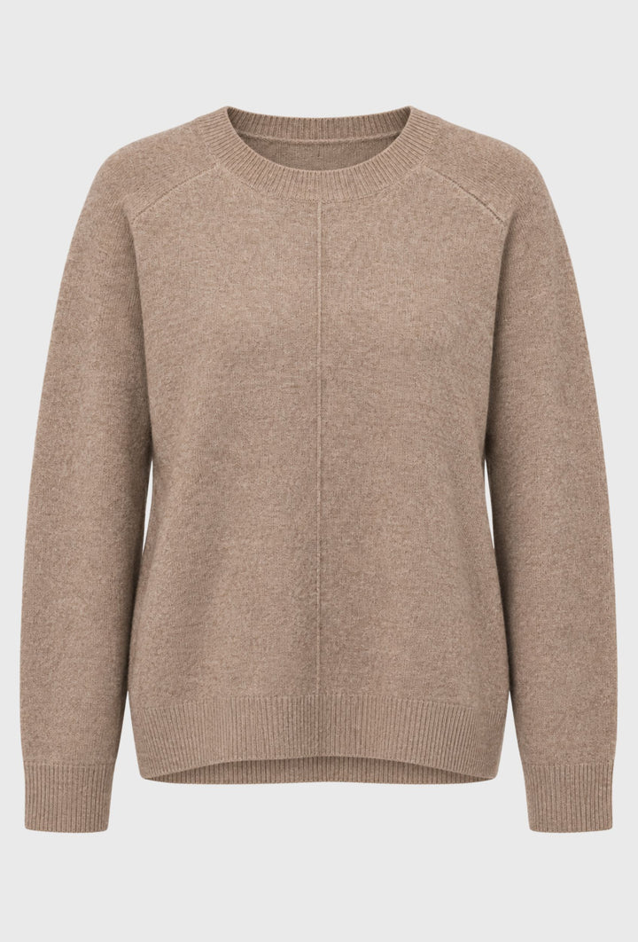 Taupe sweter z raglanowym rękawem i prążkami