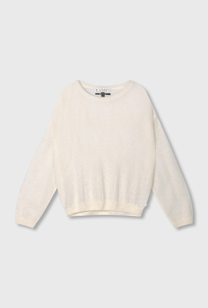 Cienki wełniany sweter z dekoltem w łódkę w kolorze ecru