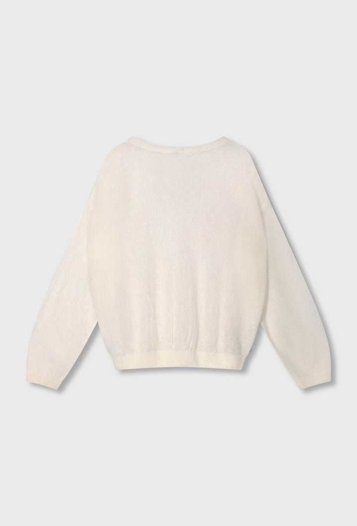 Cienki wełniany sweter z dekoltem w łódkę w kolorze ecru