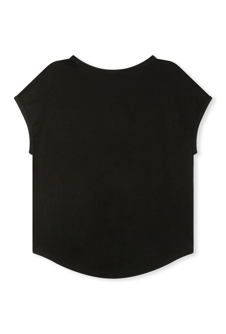 Czarny t-shirt o prostym kroju z okrąglym dekoltem