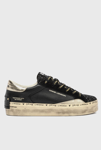 Skórzane sneakersy Crime London z brokatem i złotem