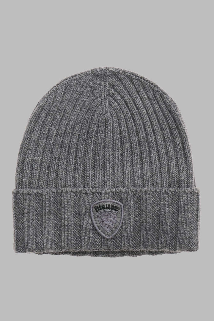 Szara czapka beanie z naszywką Blauer
