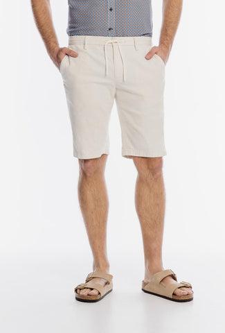 Beżowe lniane bermudy Alberto z regulacją sznurkiem