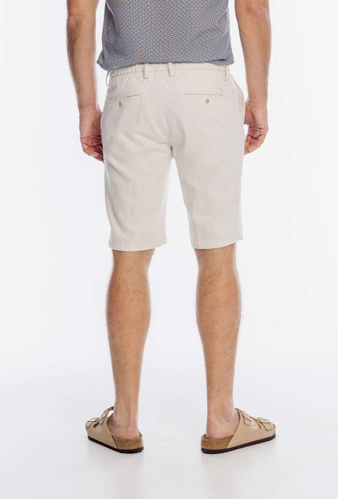 Beżowe lniane bermudy Alberto z regulacją sznurkiem