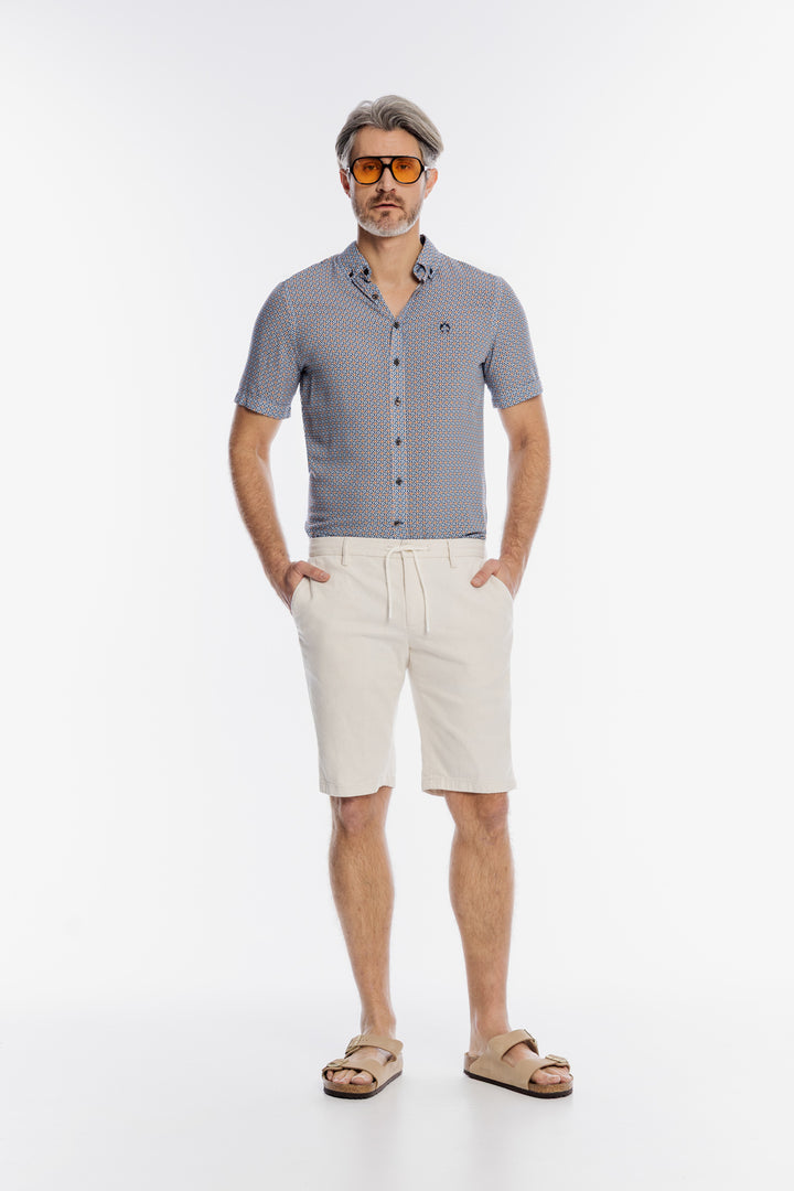 Beżowe lniane bermudy Alberto z regulacją sznurkiem