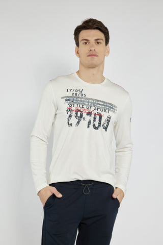 Męski biały T-shirt Campione z długim rękawem