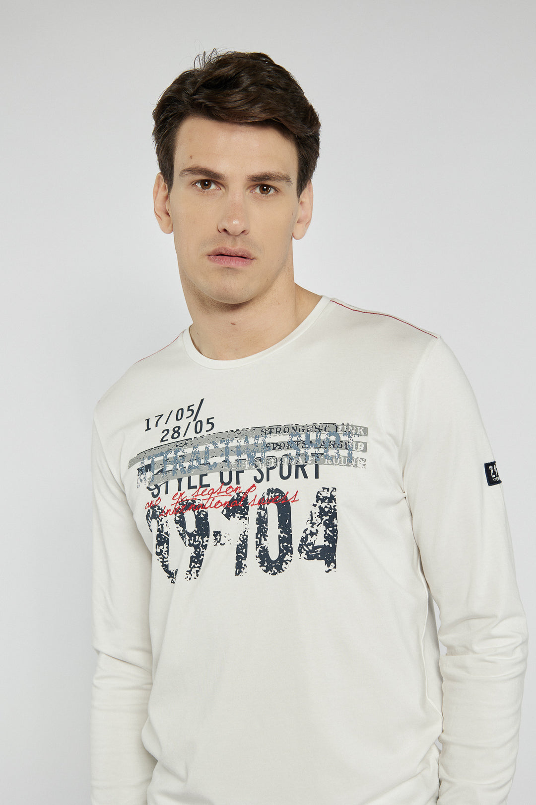 Męski biały T-shirt Campione z długim rękawem