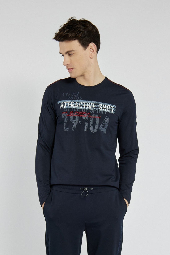 Męski T-shirt Campione granatowy z długim rękawem