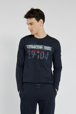 Męski T-shirt Campione granatowy z długim rękawem