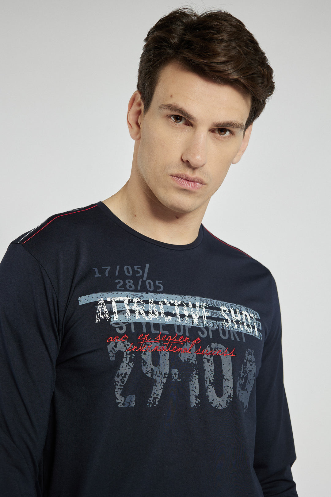 Męski T-shirt Campione granatowy z długim rękawem