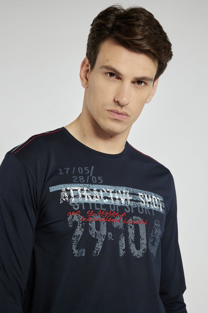 Męski T-shirt Campione granatowy z długim rękawem