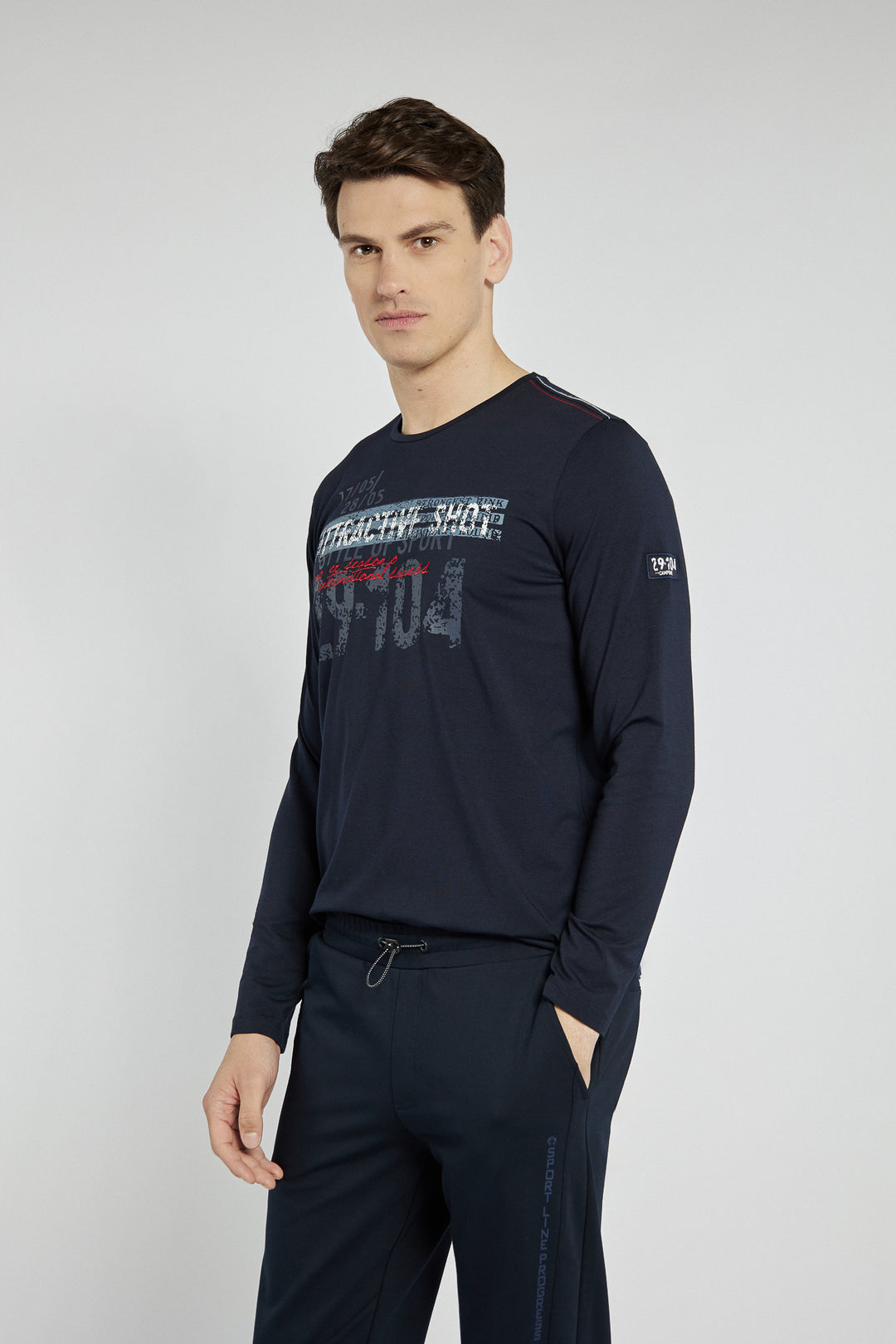 Męski T-shirt Campione granatowy z długim rękawem