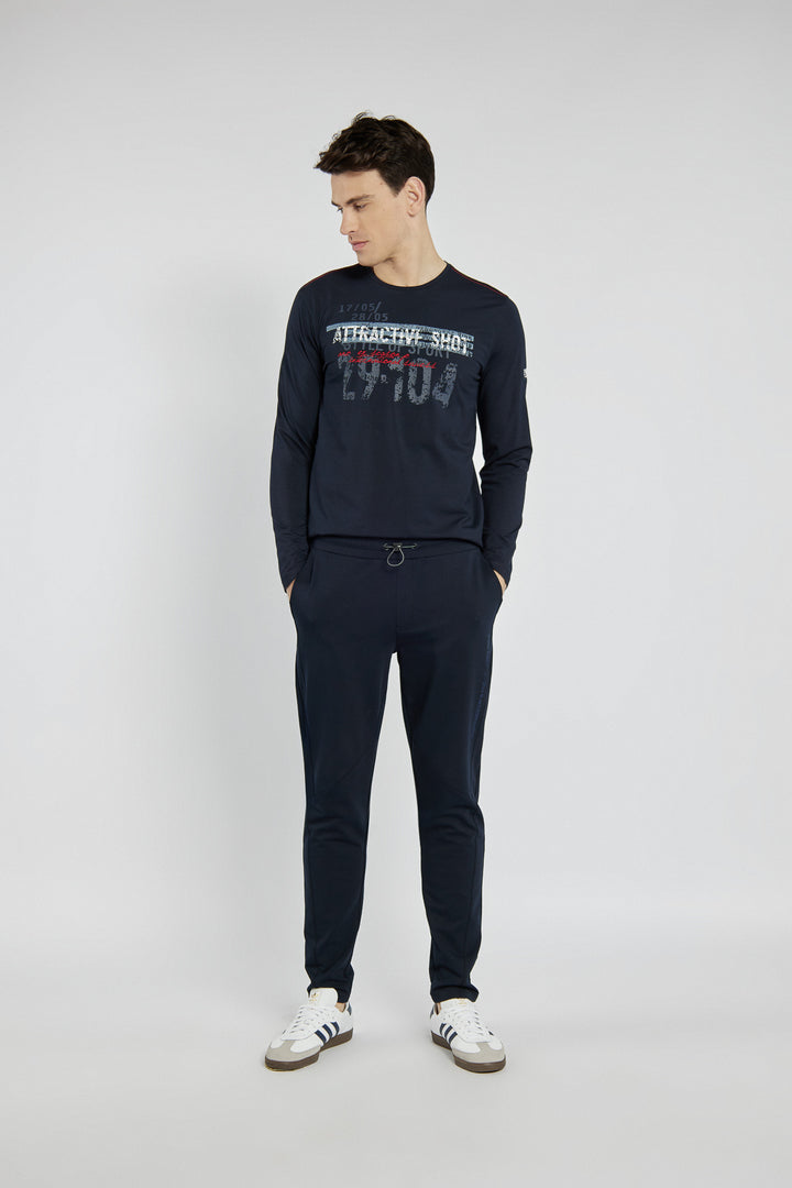 Męski T-shirt Campione granatowy z długim rękawem