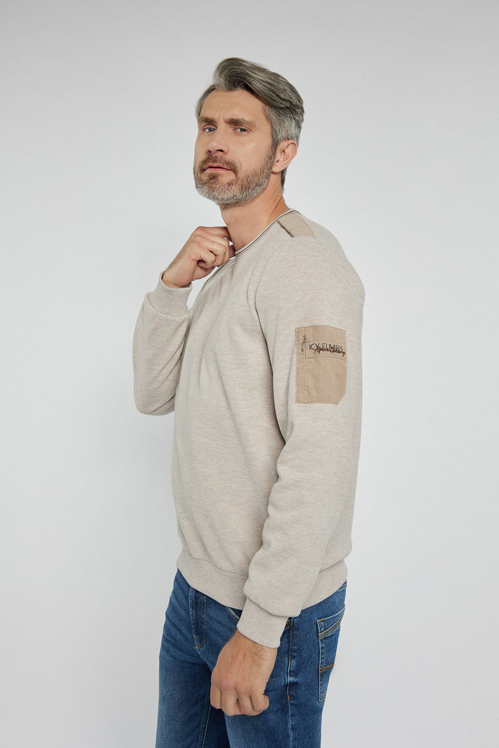 Męski sweter Campione beżowy okrągły dekolt