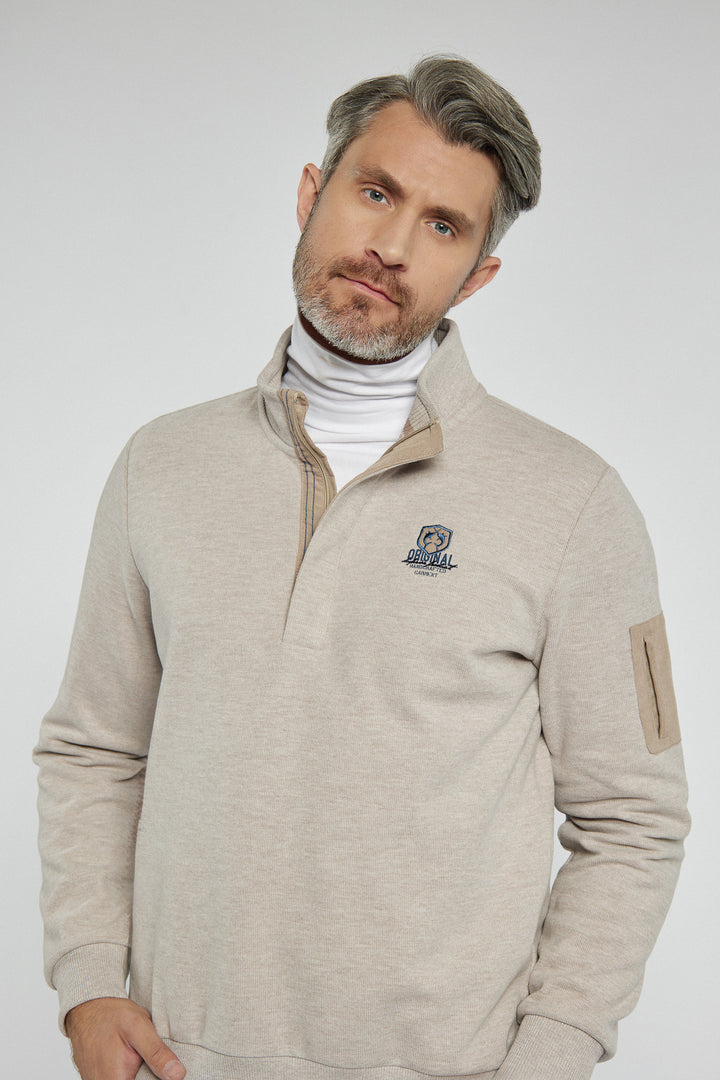Męski sweter Campione beżowy ze stójką