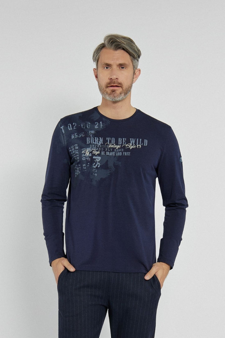 Męski T-shirt Campione granatowy z nadrukiem