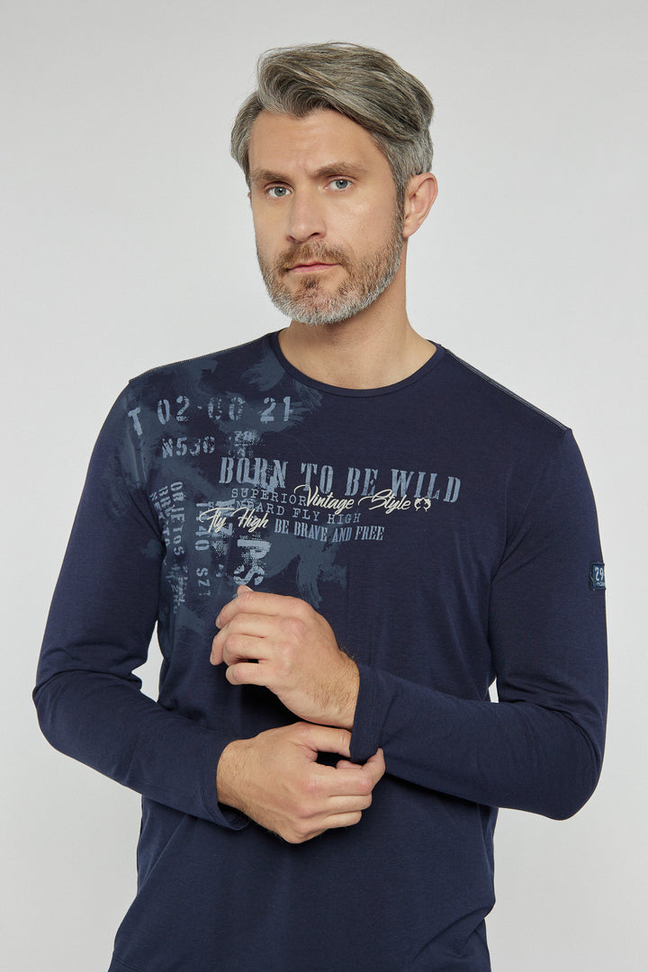 Męski T-shirt Campione granatowy z nadrukiem