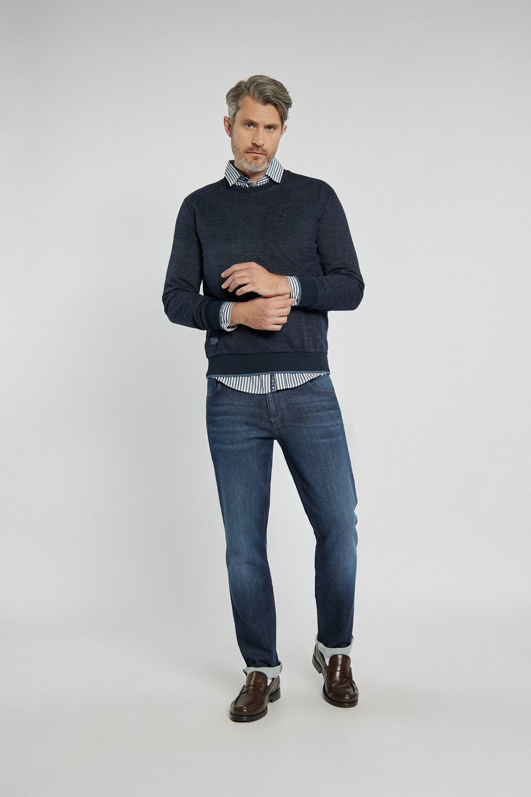 Granatowy sweter męski bawełniany z subtelnym wzorem