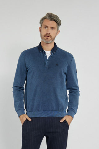 Męska bluza Campione niebieska z kołnierzykiem polo