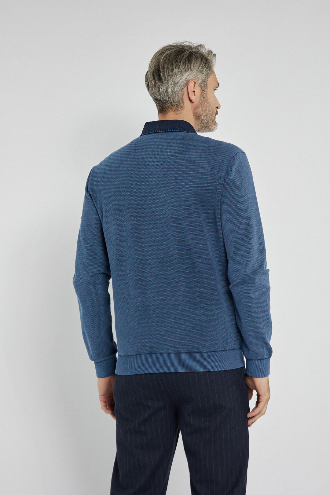 Męska bluza Campione niebieska z kołnierzykiem polo