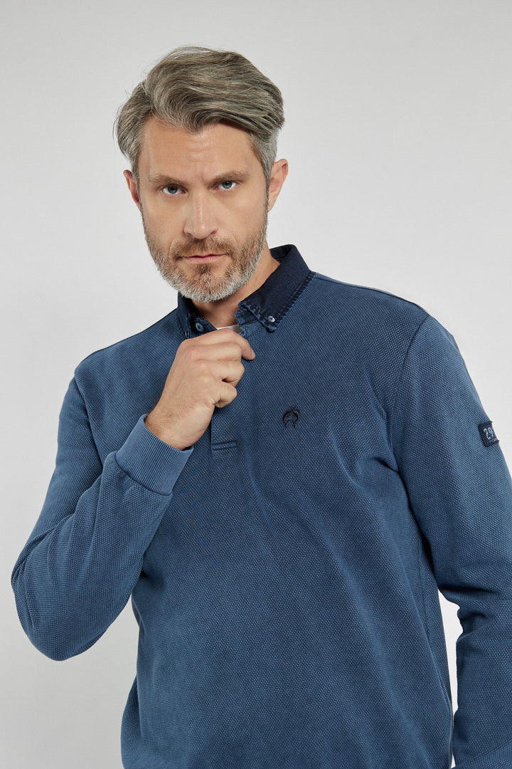 Męska bluza Campione niebieska z kołnierzykiem polo