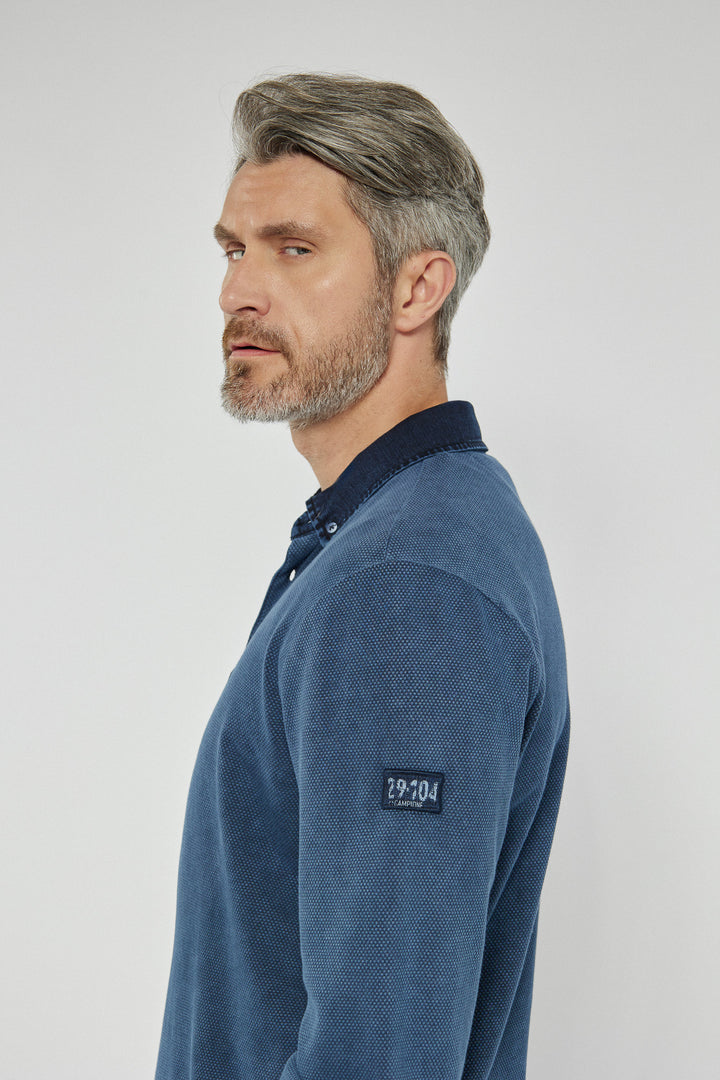 Męska bluza Campione niebieska z kołnierzykiem polo