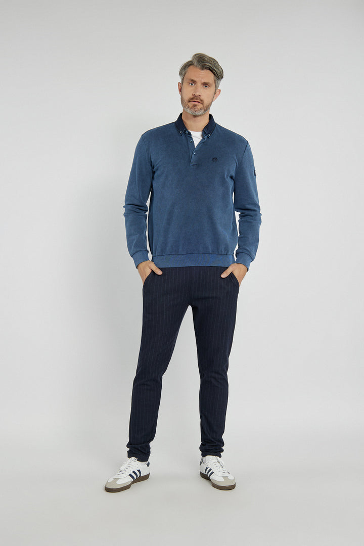 Męska bluza Campione niebieska z kołnierzykiem polo