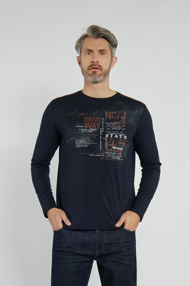 Męski T-shirt Campione granatowy z napisem