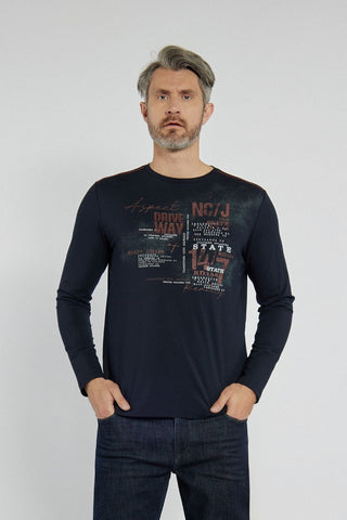 Męski T-shirt Campione granatowy z napisem