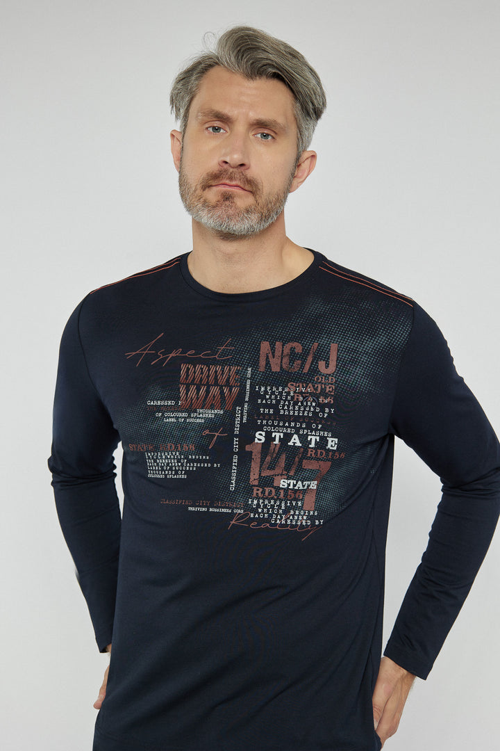 Męski T-shirt Campione granatowy z napisem