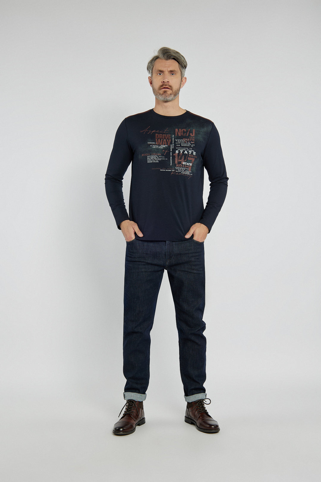 Męski T-shirt Campione granatowy z napisem