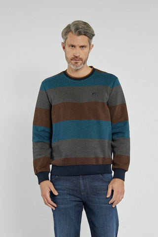 Sweter męski Campione w paski brązowo-niebieskie