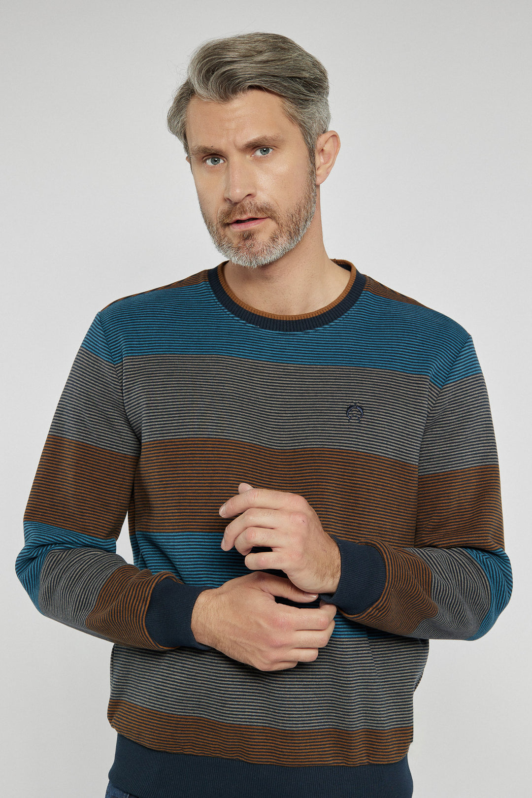 Sweter męski Campione w paski brązowo-niebieskie